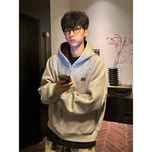 开衫卫衣女男款秋季双拉炼撞色连帽外套重磅刺绣白色帽衫WY04图片