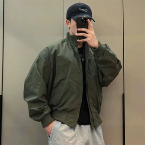 抖音得物 美式潮休闲夹克春季立领纯色复古工装加厚棉服外套MF01图片