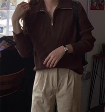 2025翻领软糯羊毛针织开衫宽松慵懒风衣加厚，女装针织衫/毛衣，兰叶羊绒