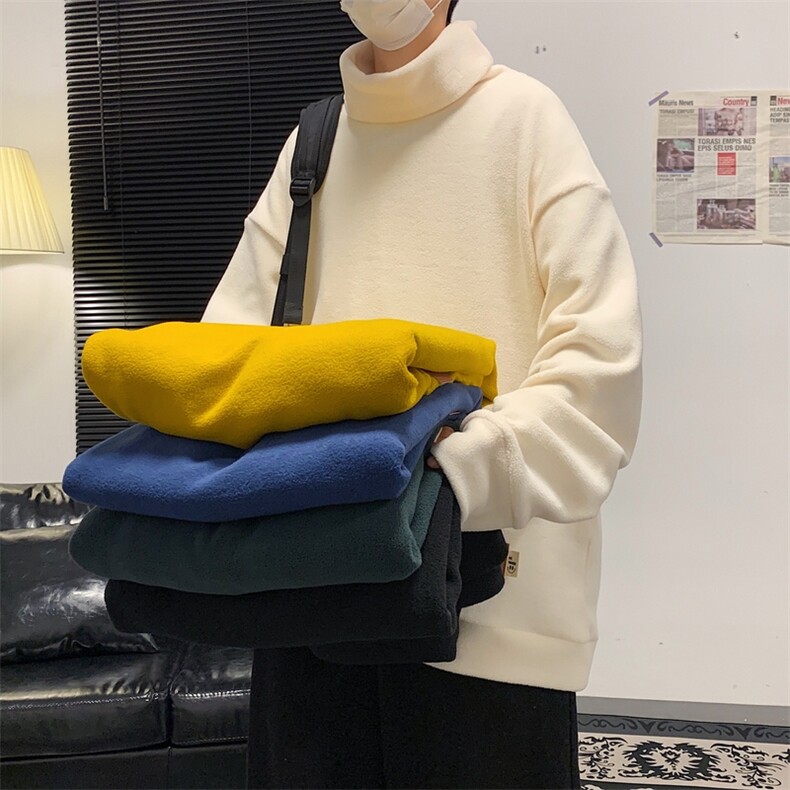 21冬季新款男士加绒打底衫内搭百搭高领卫衣羊羔绒  T201 P45限68图片