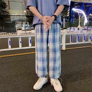 格子裤子男夏宽松抽绳束脚裤复古九分裤男士港风休闲裤 K1240-P28图片