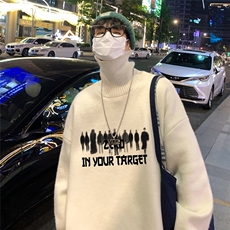 港风新款冬季时尚百搭宽松印花毛衣M6941特批50控88，男装针织衫/毛衣，电商A268A