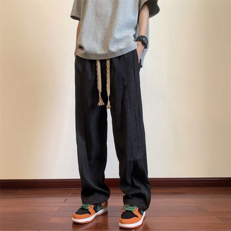 夏季坠感百搭宽松休闲裤男高街清爽个性小设计长裤子KK966/P50,男装休闲裤,电商D202