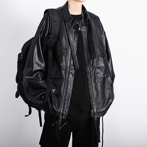 痞帅机车PU皮衣夹克男宽松休闲派克服重工设计感外套男生 PU919图片