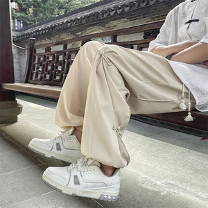 风流苏抽绳盘扣休闲裤冰丝夏季潮一字扣束脚裤K050-特批30