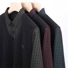 冬季新款男士加厚保暖假两件针织衫毛衣中年翻领免烫男装上衣服，男装针织衫/毛衣，电商B212（原钱塘6029）