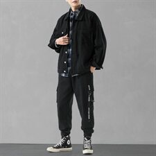 男士休闲套装2021新款青少年韩版搭配牛仔夹克三件套DF150T，男装夹克，电商A102