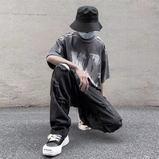 美式vibe裤子高街水洗牛仔裤男设计感小众拉链裤E0013P42，男装牛仔裤，星座1116-2
