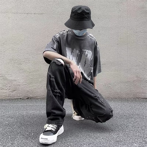 美式vibe裤子高街水洗牛仔裤男设计感小众拉链裤E0013P42图片