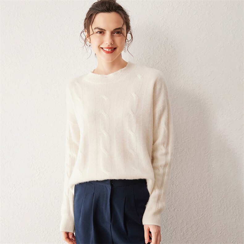 2025春秋新款羊绒衫女100纯山羊绒复古宽松上衣加厚舒适针织套衫，女装羊绒衫，戎叶云台