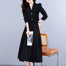 职业套装女高级感2024春秋新款时尚气质女神范小西装连衣裙两件套，女装套装/套裙，卡杰菲