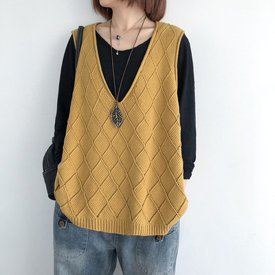 羊毛针织马甲女2023春秋装新款韩版宽松显瘦大码背心复古V领马夹,女装马甲,洁纯羊绒