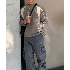 美式复古撞色拼接针织毛衣男潮牌新款情侣半高领拉链宽松休闲外套，男装针织衫/毛衣，星座813-2