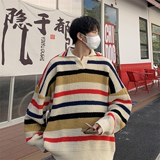 春秋季日系长袖polo领毛衣男套头针织衫宽松休闲打底衫MY6525-P55，男装针织衫/毛衣，星座308B-2