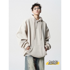 冬季加绒加厚美式半拉链连帽卫衣D309B-CC15-常规60加绒65，男装卫衣，电商D309B