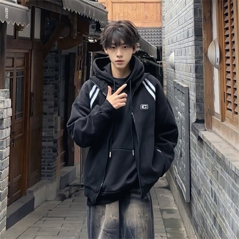 抖音得物高品质秋冬美式重磅结构织带撞色立领印花卫衣外套AW7007，女装短外套，电商A443