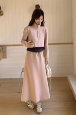 学院风立领卫衣时尚运动套装裙女春秋2025新款韩系减龄撞色三件套，女装套装/套裙，浪娴服饰