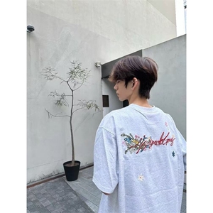 美式复古高街刺绣短袖t恤男夏季新款情侣纯棉半袖上衣体恤TX1033图片