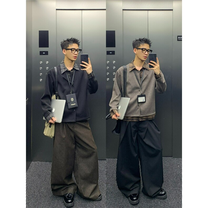 有货。假两件拼接衬衫领cleanfit针织衫开衫外套W6939-P65,男装针织衫/毛衣,星座412-3
