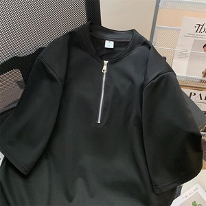 高级感短袖领口半拉链时尚T恤潮男休闲半袖设计打底体恤衫上衣图片
