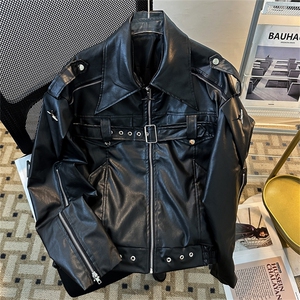 美式复古高街白色皮衣外套男春秋款潮牌小众高级感短款机车服夹克