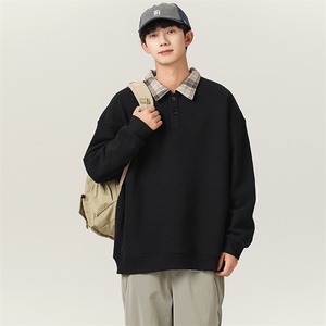 新款秋冬POLO领复古格子拼接翻领休闲卫衣XZ302B-1-W55160-P40图片
