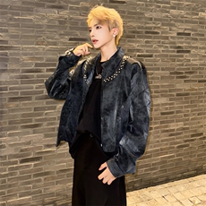 （自家图）慵懒麂皮绒复铆钉夹克潮流5303-P105，男装夹克，星座910-5