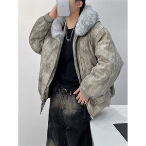 WT139-P108 座山雕连帽大毛领棉衣男棉服潮牌扎染保暖外套潮图片