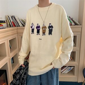 秋冬新品 韩版原创圣诞老人刺绣宽松套头针织衫毛衣男1029/P55图片