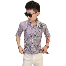 312A-114-P55新款社会小伙中袖衬衫韩版潮流男士五分袖衬衣B，男装T恤，星座312A-5