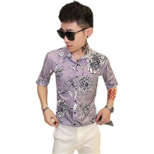 312A-114-P55 新款社会小伙中袖衬衫韩版潮流男士五分袖衬衣B图片