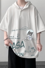 LD54187-P45NASA联名同款连帽短袖t恤男大码胖子带帽五分袖大皂风，男装T恤，电商A040