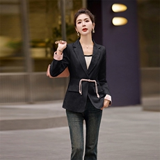 新中式西装外套女2025春秋新款修身显瘦气质高档提花盘扣西服上衣，女装短外套，涵亦佰惠