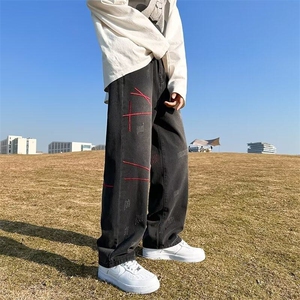 直脚流行牛仔裤潮男长裤夏季水洗宽松直筒拉链 KK010-P40图片