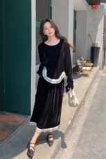 现货高级感木耳边金丝绒套装裙两件套2960P145K218，女装连衣裙，2C029
