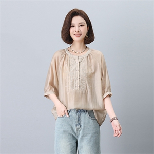 2026夏季新款圆领天丝棉重工刺绣清凉透气小衫女上衣衬衫,女装衬衫,板酷