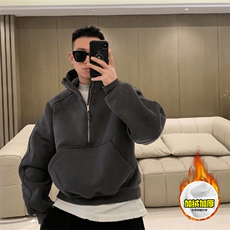 480G重磅加绒硬挺boxy男女秋冬美式高街结构半拉链卫衣开衫厚外套，女装短外套，电商A486