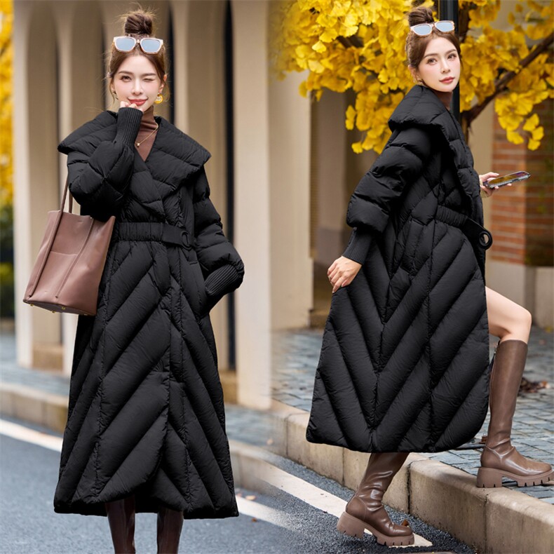 【bao款现货】2024新款冬装气质大翻领皮扣保暖羽绒服90白鸭绒,女装羽绒服,雅静靓衣