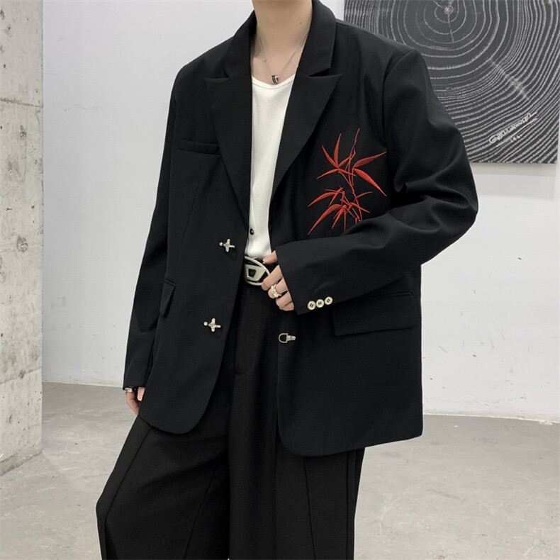 春季新款新中式穿搭结婚敬酒服明星同款竹子刺绣西装大码男女外套,男装西服套装,星座909