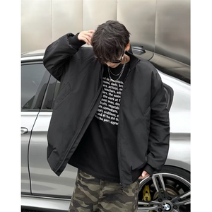 美式复古纯色立领百搭外套男秋冬小众潮牌加绒夹克棉服潮M8210图片