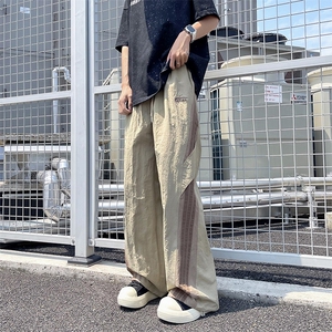 美式条纹速干伞兵裤男夏季薄款宽松休闲阔腿运动裤,斜肩微胖男衣服搭配图片