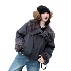 卷卷大毛领90%白鸭绒派克羽绒服，女装羽绒服，1D066-1