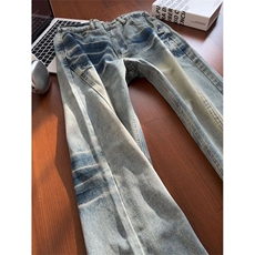 网图斜切渐变牛仔裤男美式高街vibe裤子直筒微喇裤NZK7151-特P48，男装牛仔裤，星座1007（原301D）