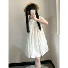 初恋小白裙可爱学院风绣花连衣裙女夏季宽松小个子泡泡袖娃娃短裙，女装连衣裙，星座506A