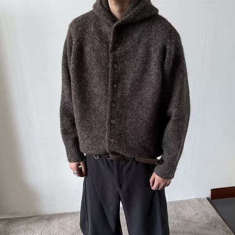 韩版时尚高级感灰色连帽毛衣男松弛慵懒风春秋针织开衫外套潮新款,男装针织衫/毛衣,星座715-4