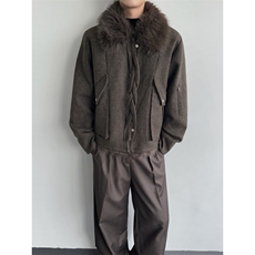 现货25秋冬绞花毛领毛领千鸟格设计感秋冬夹克外套mj1098-p198，男装夹克，电商B288