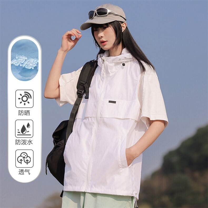 男女户外防紫外线连帽马甲潮流登山跑步防晒衣无袖褂子FS518-P35，男装防晒衣，星座1403A