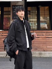 现货26春装美拉德立领飞行夹克纯色复古廓形高街棒球服外套，男装夹克，电商A486-1