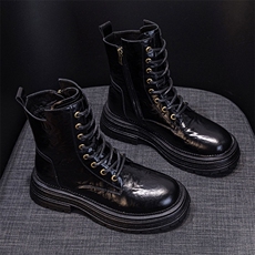 马丁靴女2024年秋冬季新款厚底增高加绒保暖百搭真皮英伦风，女鞋马丁靴，电商A223