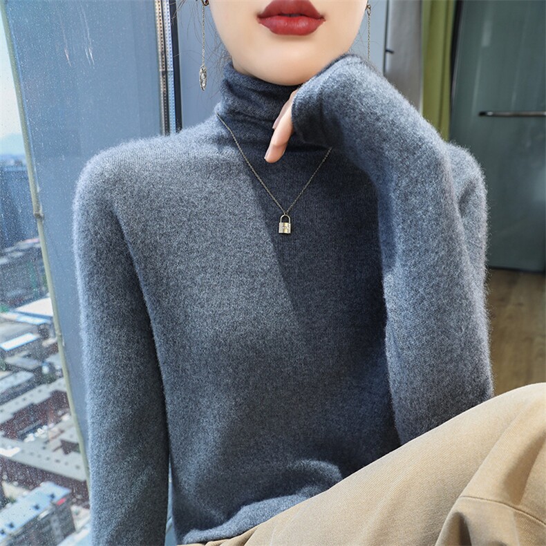 秋冬季新款欧货堆堆领一线成衣山羊绒衫女高端高领针织打底毛衣，女装针织衫/毛衣，暖绒情旗舰店